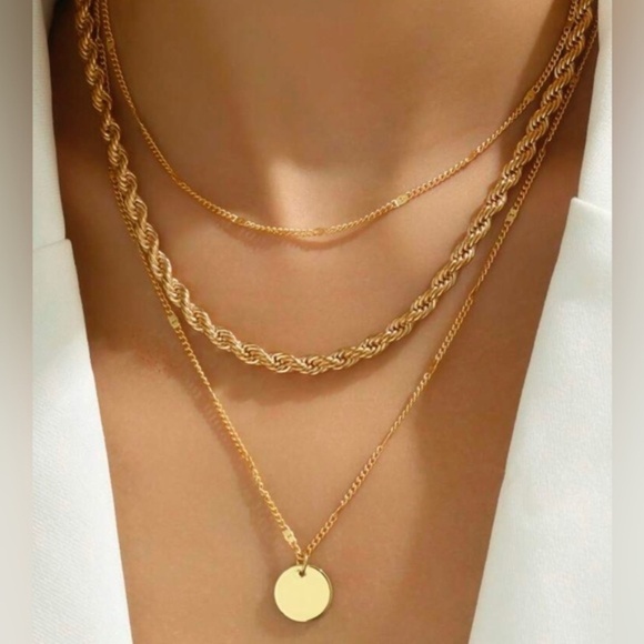 Gold 2pc Disc Multi Layered Necklace - Picture 1 of 2